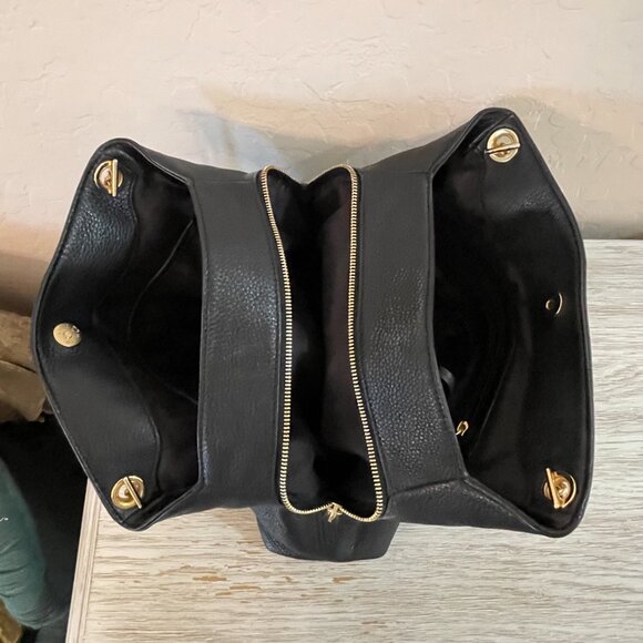 Michael Kors Jet Set Chain Large Shoulder Tote Black Leather Gold Logo - Picture 9 of 14